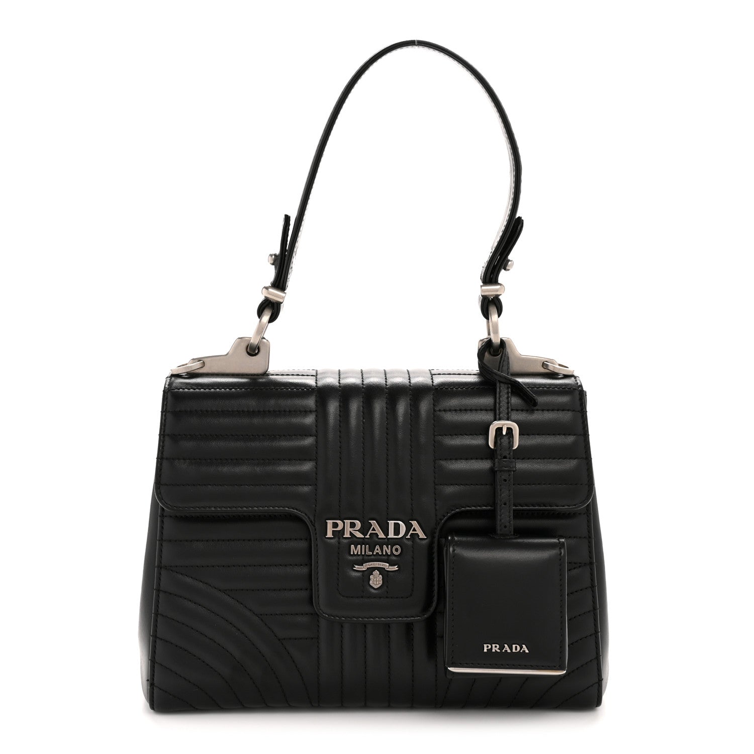 Prada Soft Calfskin Impunture Diagramme Flap Top Handle Bag Black 1 of 15