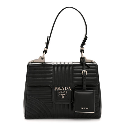 Prada Soft Calfskin Impunture Diagramme Flap Top Handle Bag Black 1 of 15