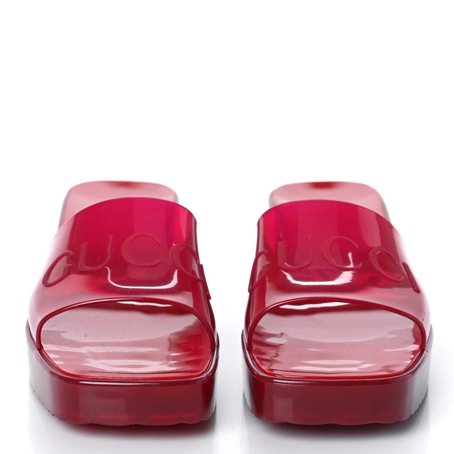 Rubber Gucci Logo Womens Platform 20/60mm Slide Sandals 39 Transparent Hibiscus Red