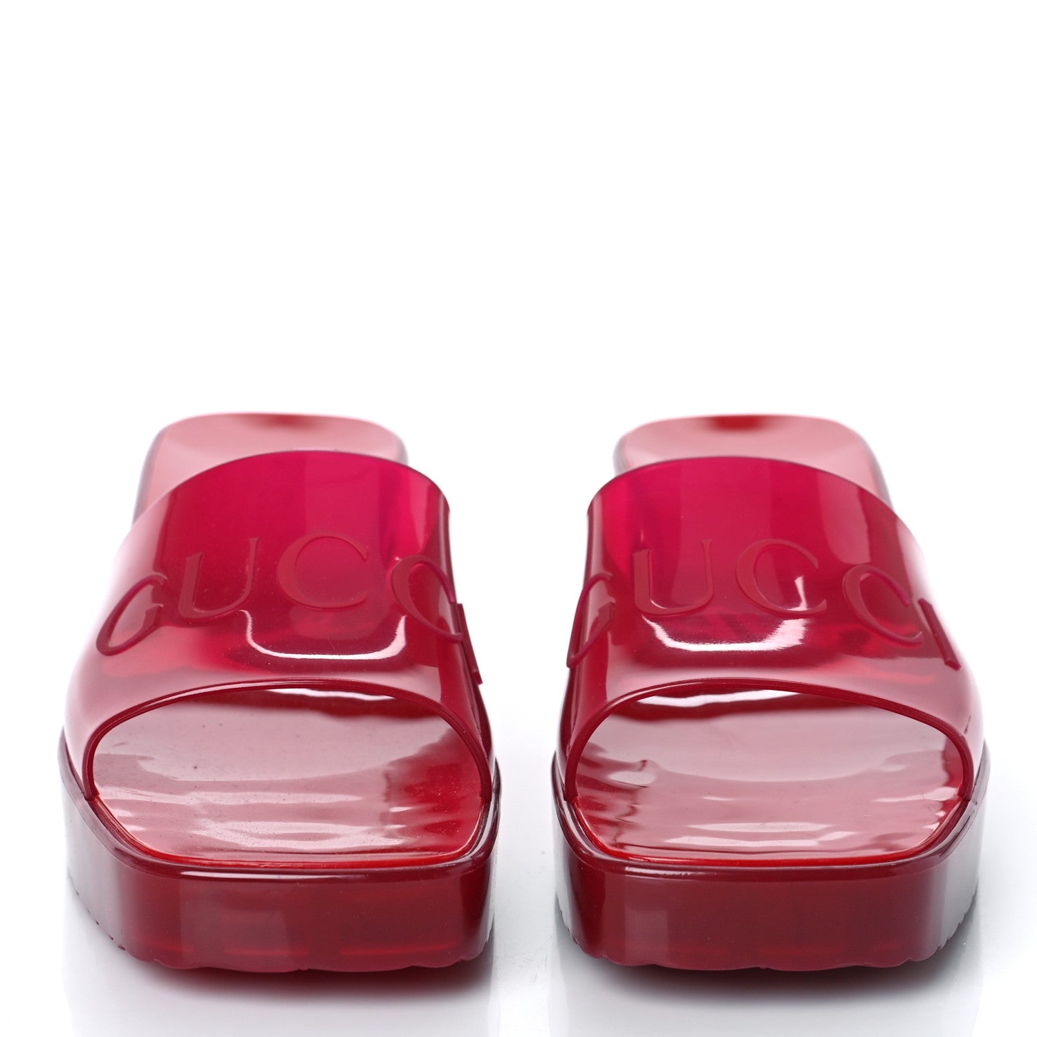 Gucci Rubber Gucci Logo Womens Platform 20/60mm Slide Sandals 39 Transparent Hibiscus Red 2 of 9
