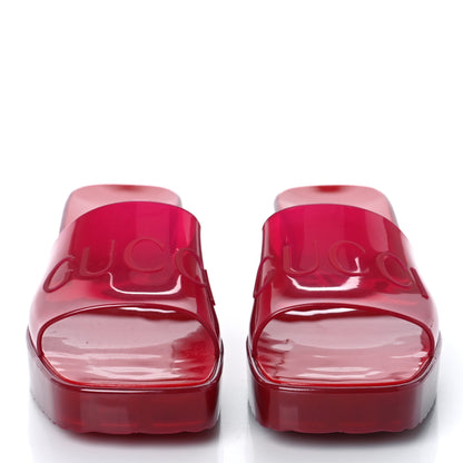 Gucci Rubber Gucci Logo Womens Platform 20/60mm Slide Sandals 39 Transparent Hibiscus Red 2 of 9