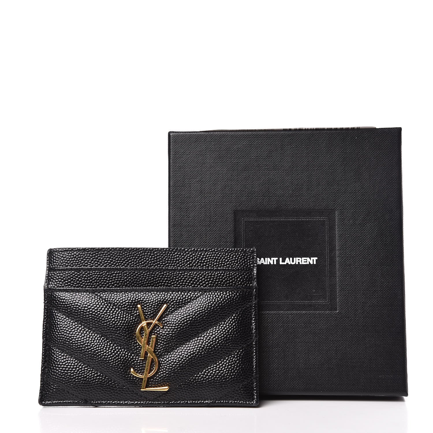 Saint Laurent Grain De Poudre Matelasse Chevron Monogram Credit Card Case Black 8 of 8