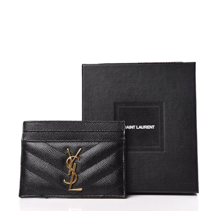 Saint Laurent Grain De Poudre Matelasse Chevron Monogram Credit Card Case Black 8 of 8