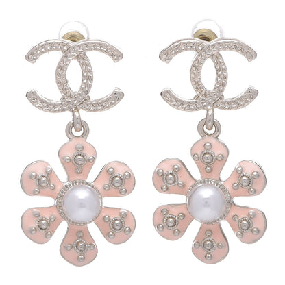 Chanel Metal Resin Diamante CC Flower Earrings Gold Beige 5 of 8
