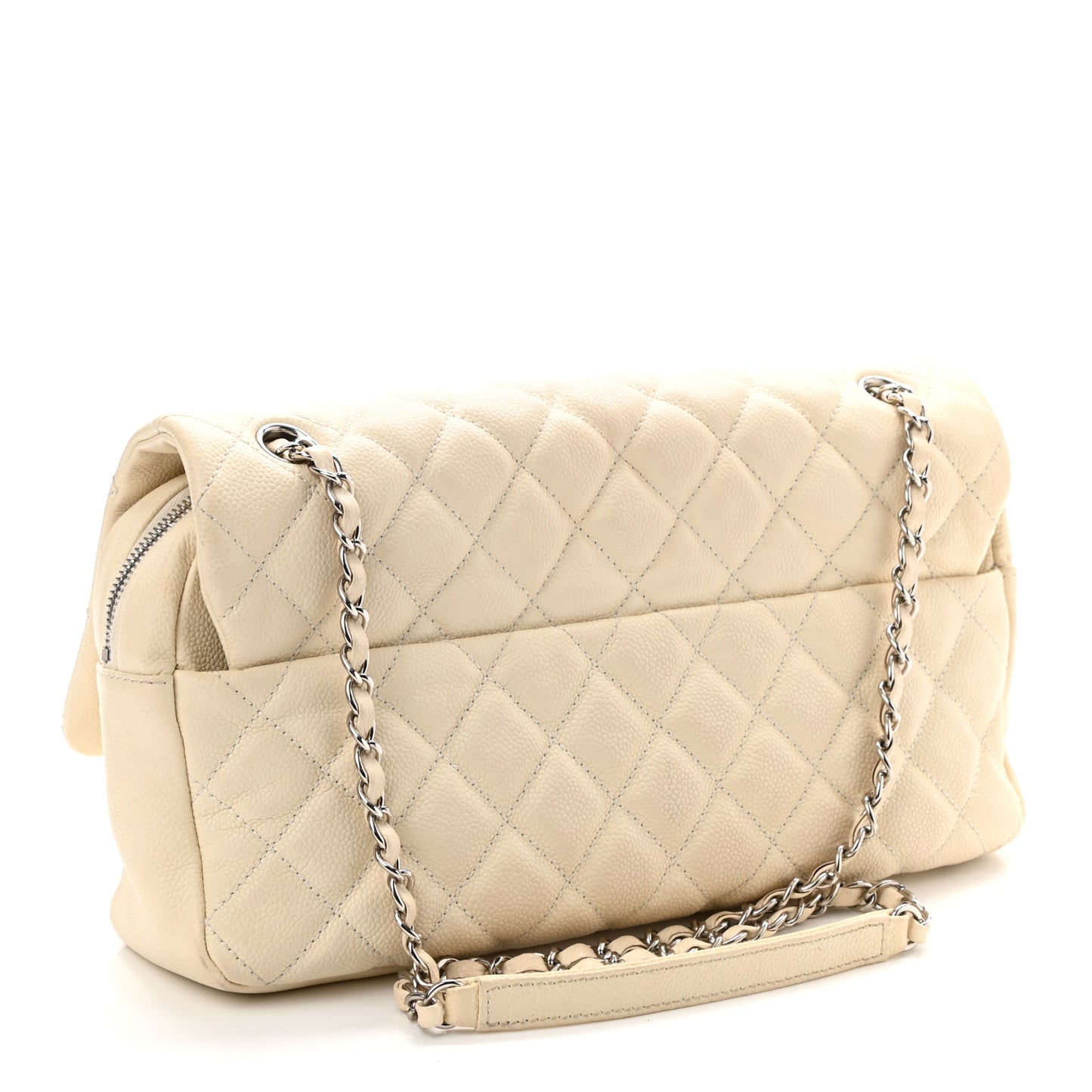 Caviar Quilted Jumbo Easy Flap Dark White