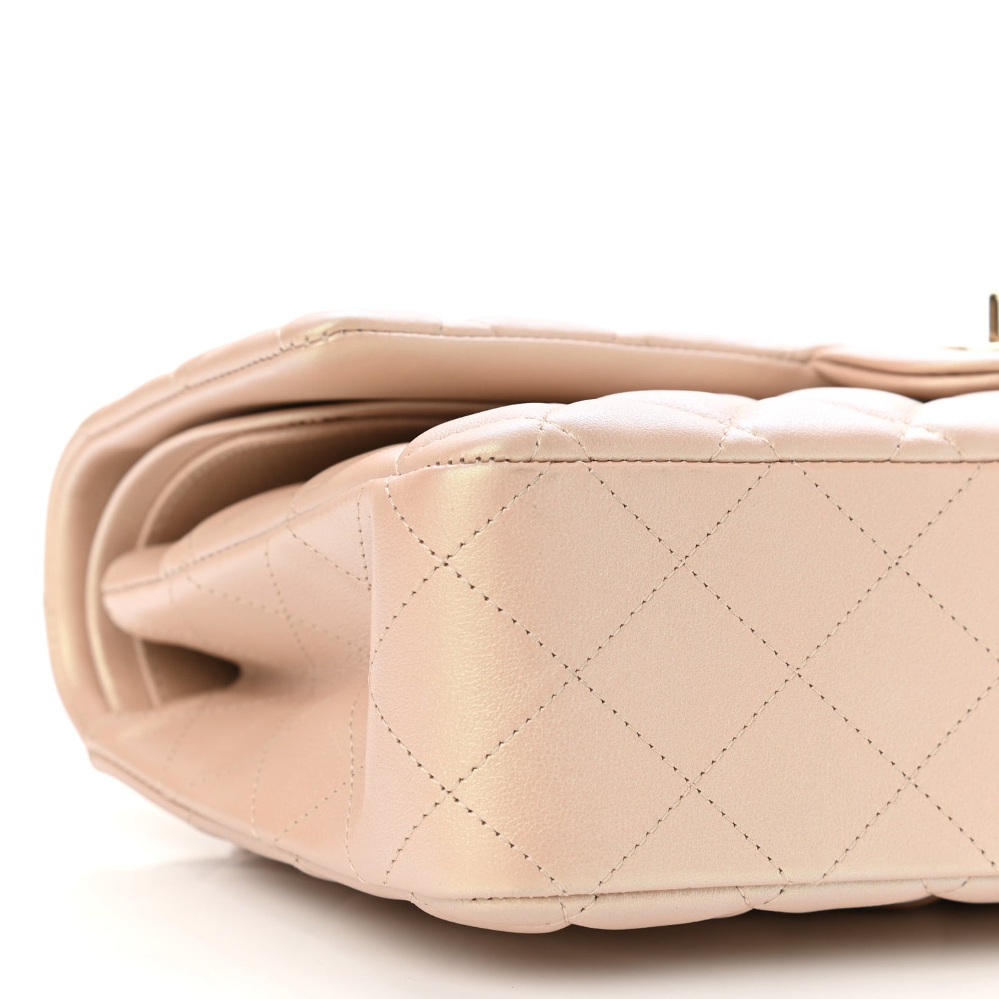 Iridescent Calfskin Quilted Medium Double Flap Beige