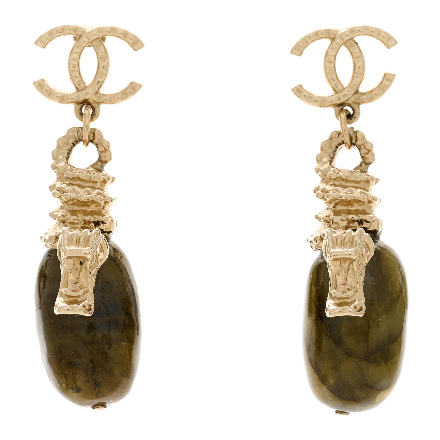 Chanel Labradorite CC Dragon Drop Earrings Gold 1 of 5