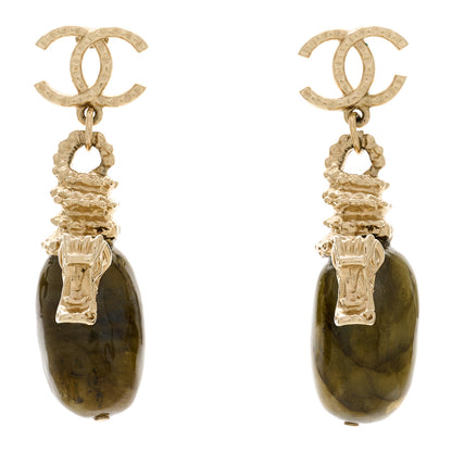 Chanel Labradorite CC Dragon Drop Earrings Gold 1 of 5