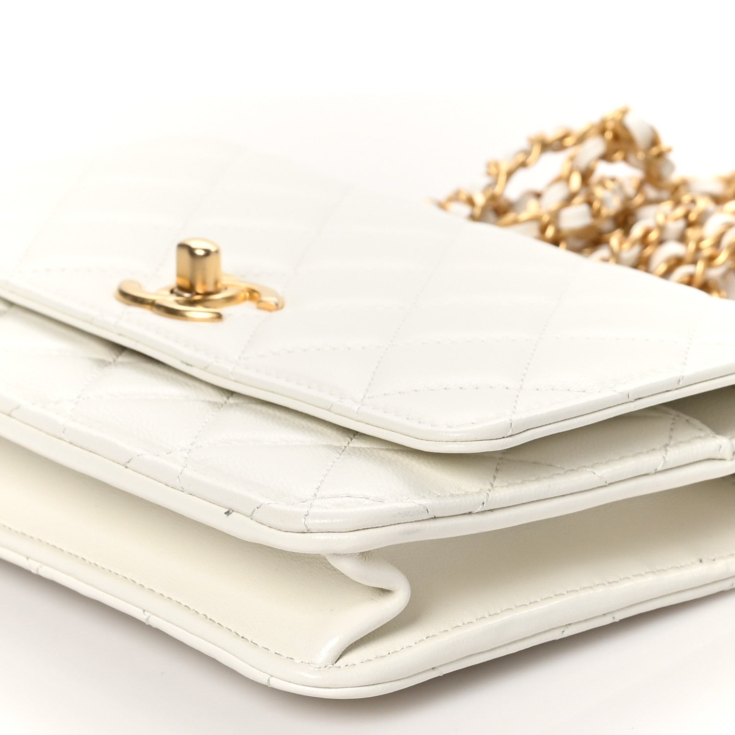 Chanel Lambskin Quilted Pearl Wallet On Chain WOC White 11 of 12