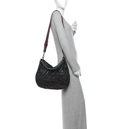 Chanel Calfskin Tweed Coco Pleats Hobo Black Burgundy 2 of 10