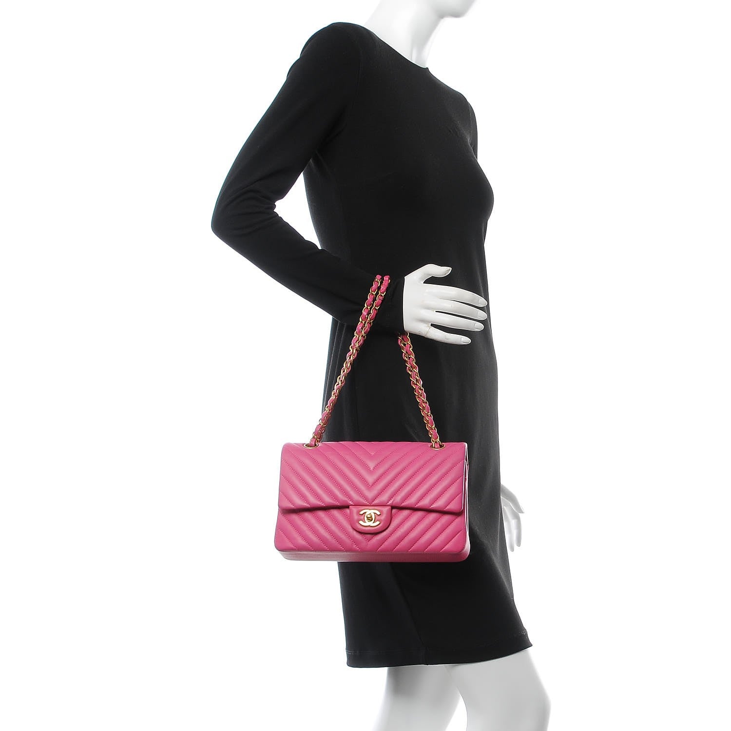 Chanel Lambskin Chevron Quilted Medium Double Flap Pink 2 of 13