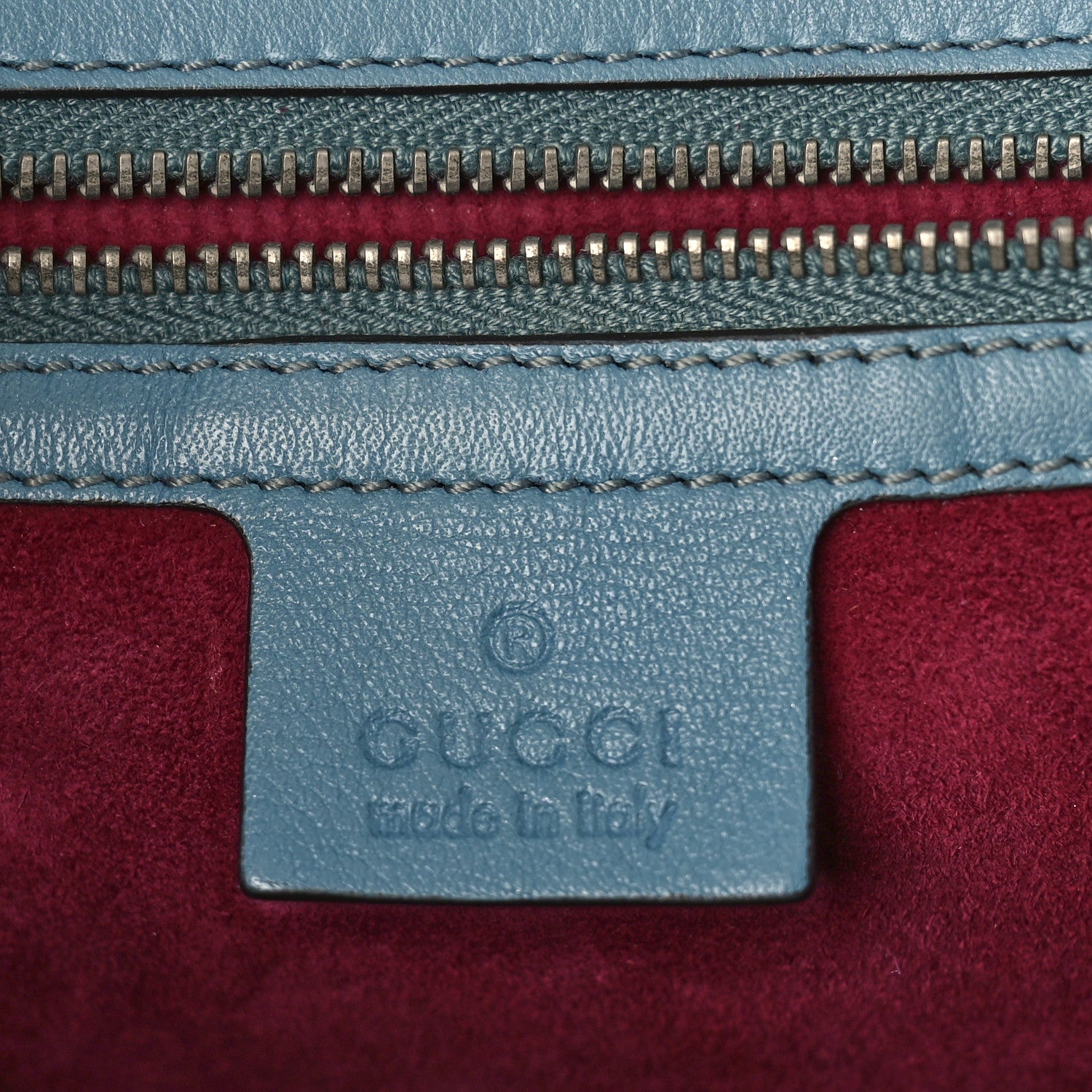 Gucci Calfskin Lizard Embossed Medium New Bamboo Top Handle Bag Blue 6 of 10