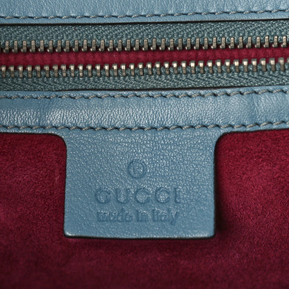Gucci Calfskin Lizard Embossed Medium New Bamboo Top Handle Bag Blue 6 of 10