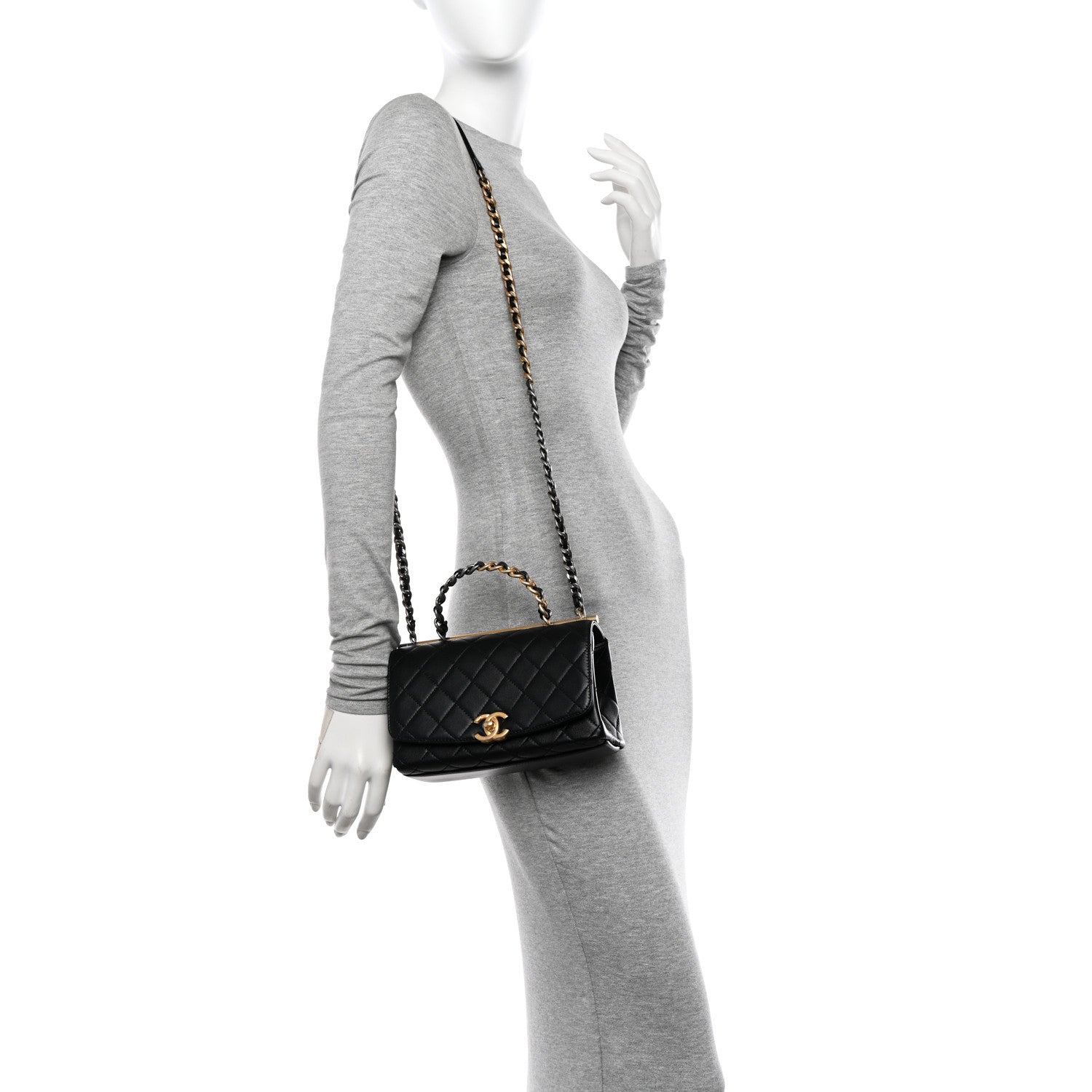 Chanel Lambskin Quilted La Parisienne Top Handle Flap Black 2 of 10
