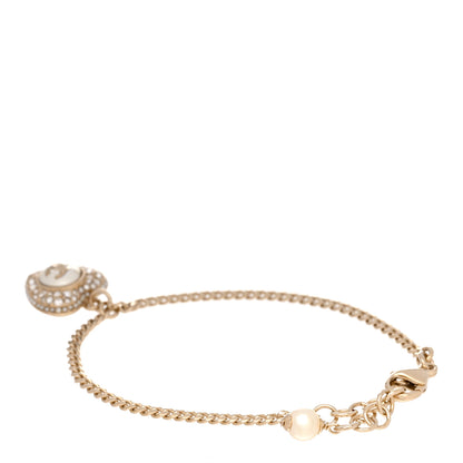 Chanel Crystal Pearl Chain Heart Bracelet Gold 3 of 5