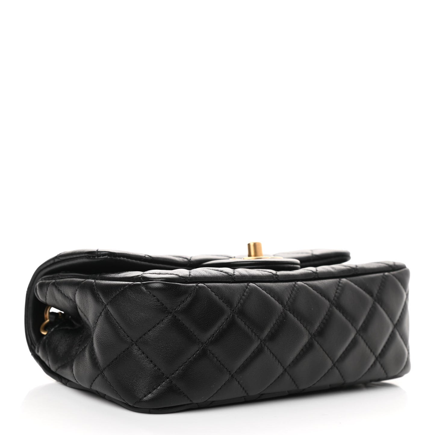 Lambskin Quilted Mini Rectangular Pearl Crush Flap Black