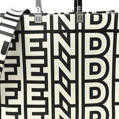 Fendi X MARC JACOBS Vitello King Logo Print Medium Fendi Sunshine Shopper Tote Black White 9 of 11