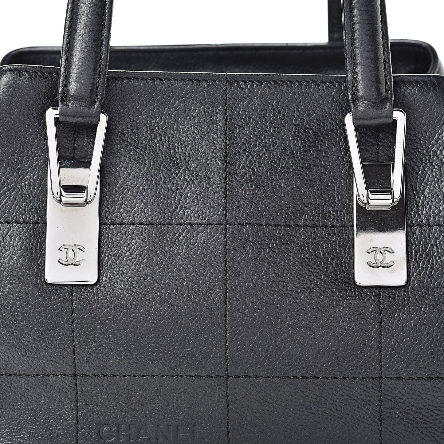 Caviar Square Stitched Medium Tote Black
