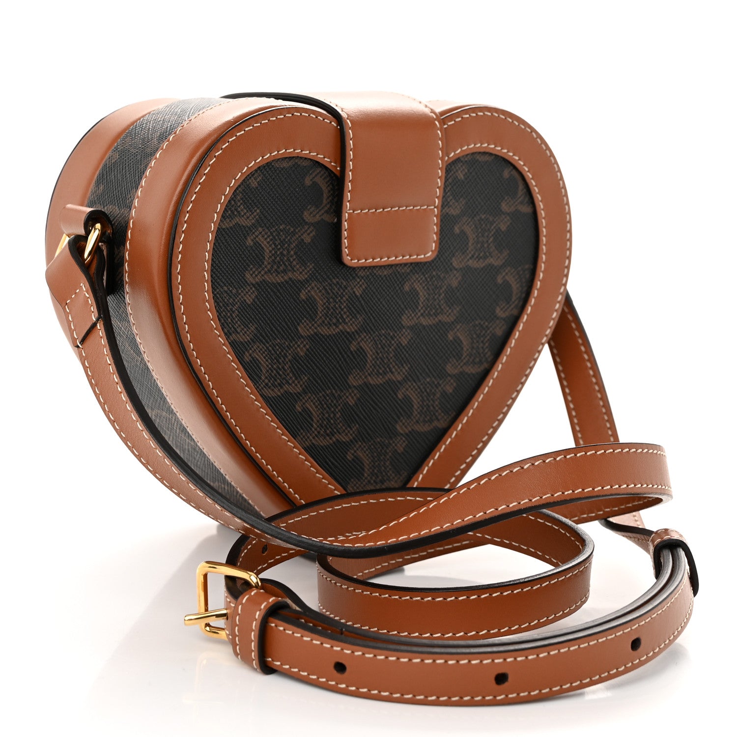 Celine Triomphe Canvas Calfskin Heart Tambour Bag Tan 3 of 10