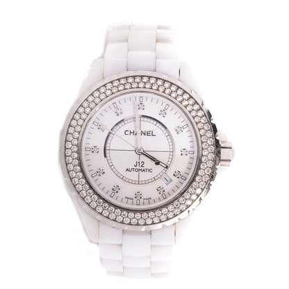 Chanel Stainless Steel Ceramic Diamond Pave Bezel 42mm J12 Automatic Watch White 1 of 6