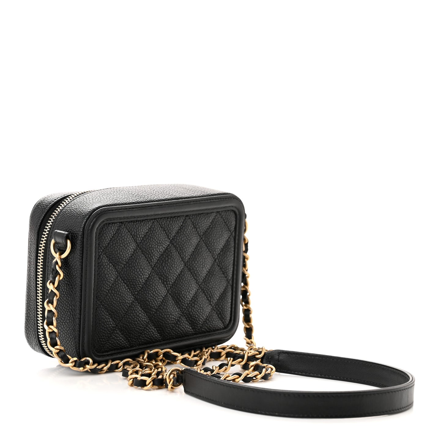 Caviar Quilted CC Filigree Vanity Clutch With Chain Black