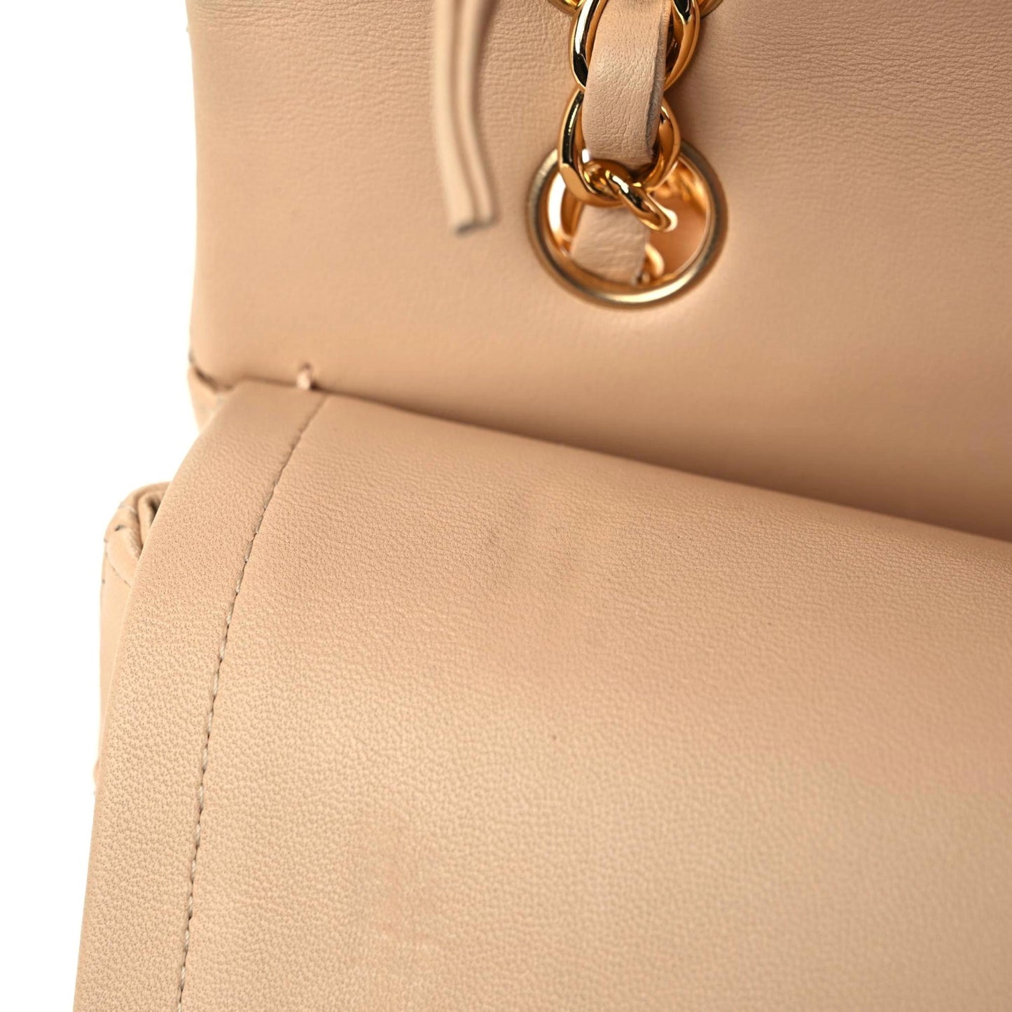 Lambskin Quilted Medium Double Flap Beige