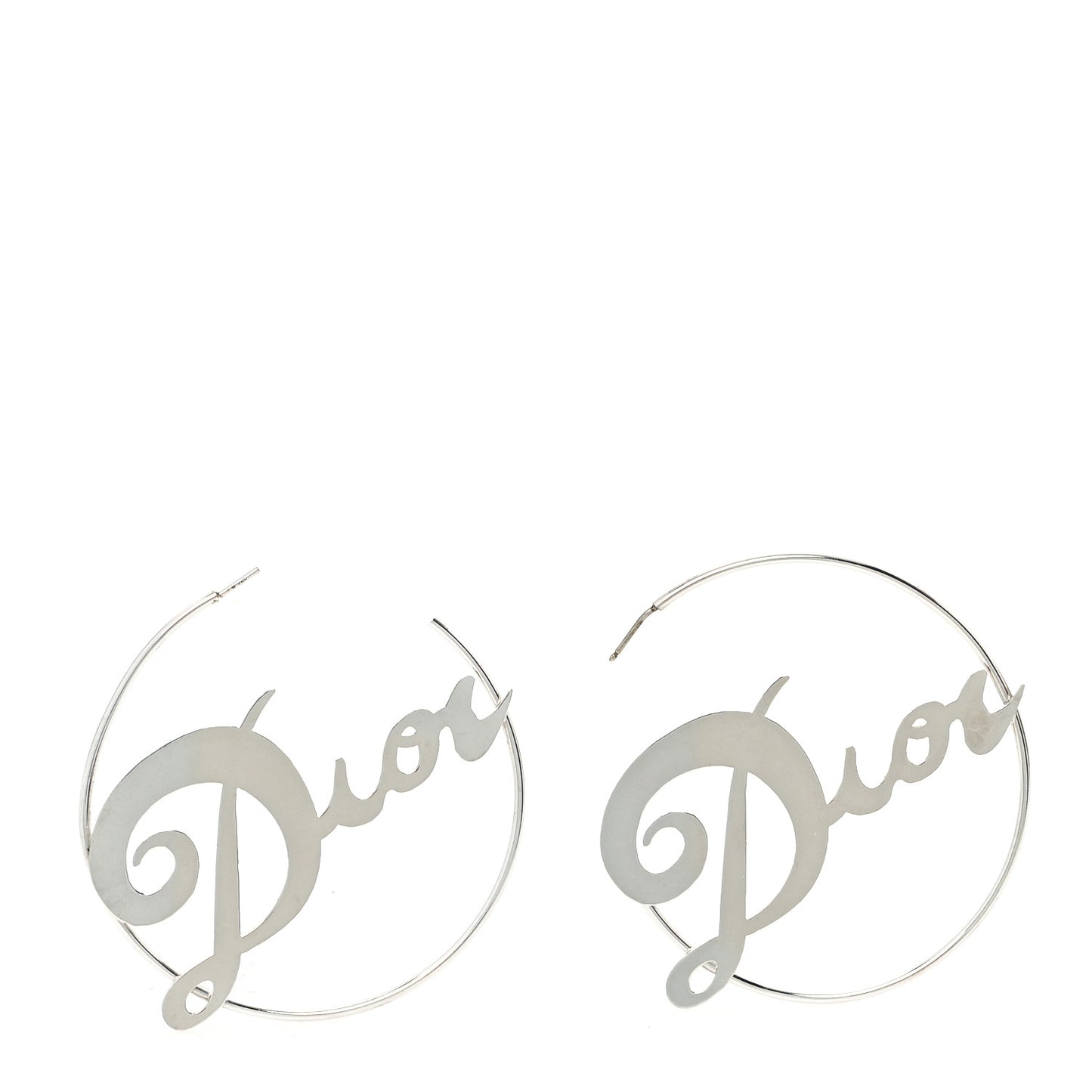 Metal Script Creole Hoop Earrings Silver