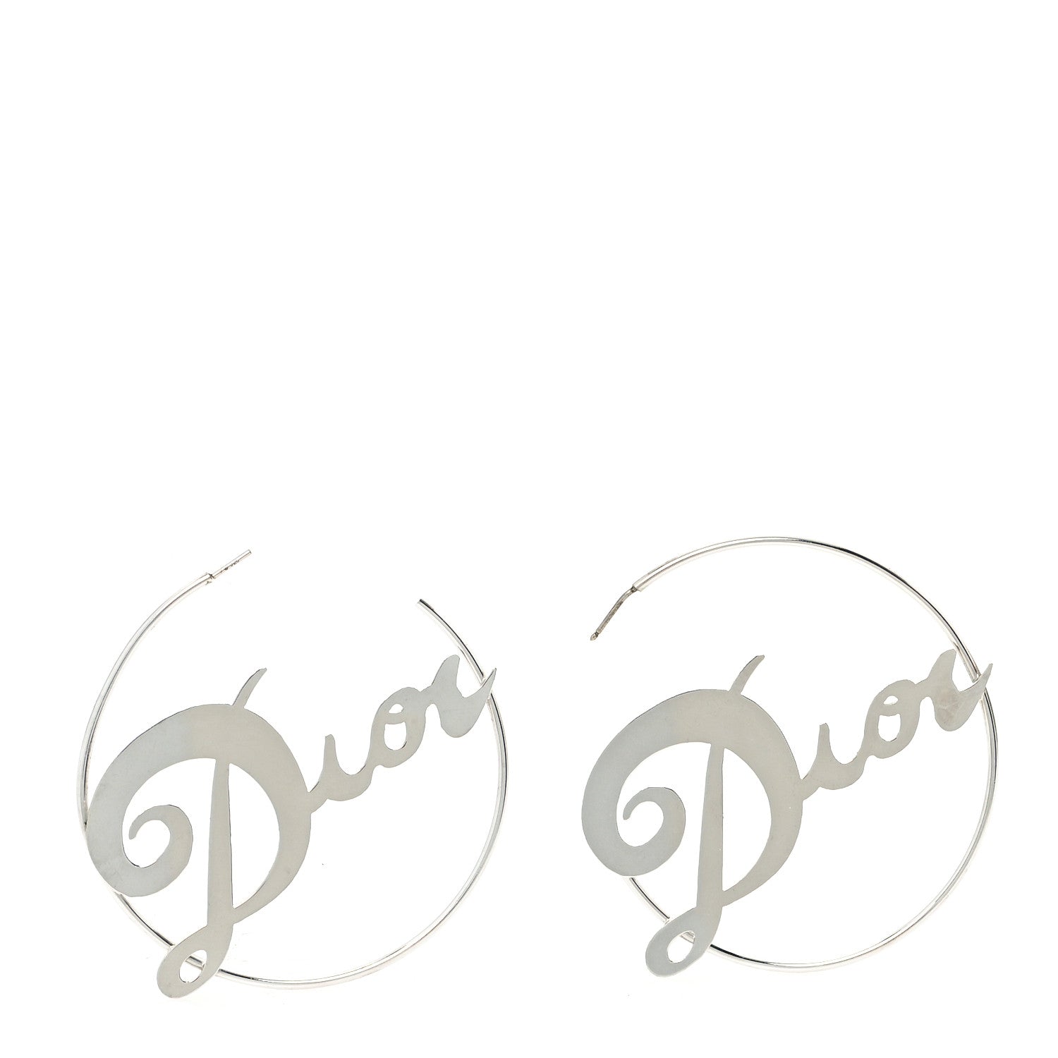 Christian Dior Metal Script Creole Hoop Earrings Silver 2 of 4