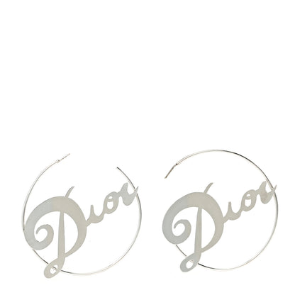 Christian Dior Metal Script Creole Hoop Earrings Silver 2 of 4
