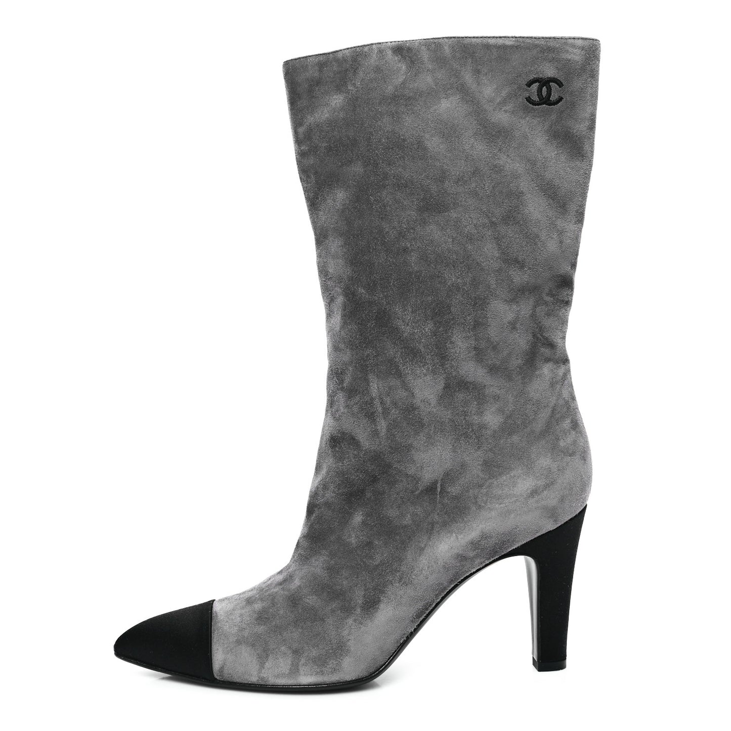 Suede Calfskin Satin Gabrielle Cap Toe Boots 39 Grey Black