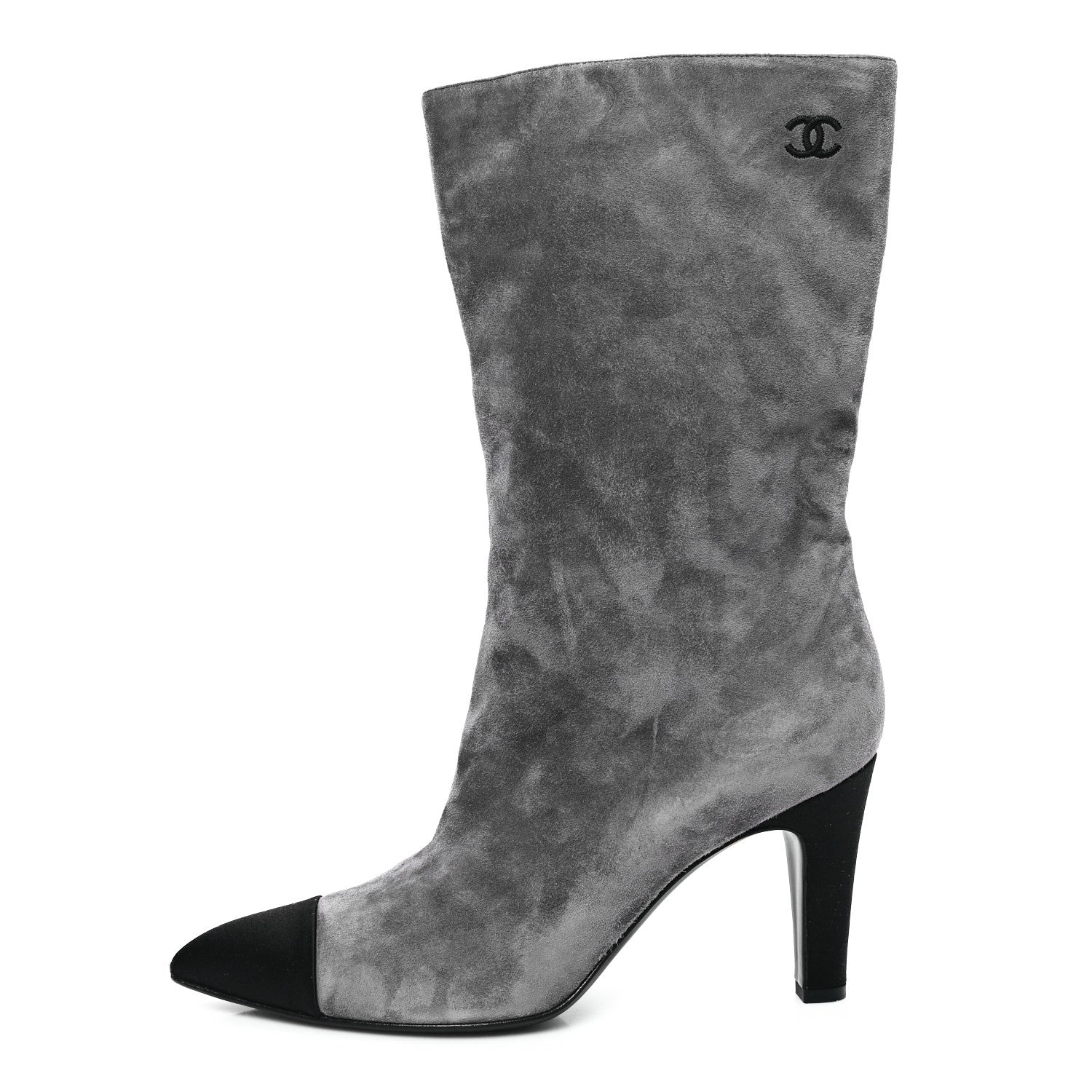 Chanel Suede Calfskin Satin Gabrielle Cap Toe Boots 39 Grey Black 1 of 9