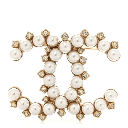 Chanel Pearl Crystal CC Brooch Gold 1 of 4