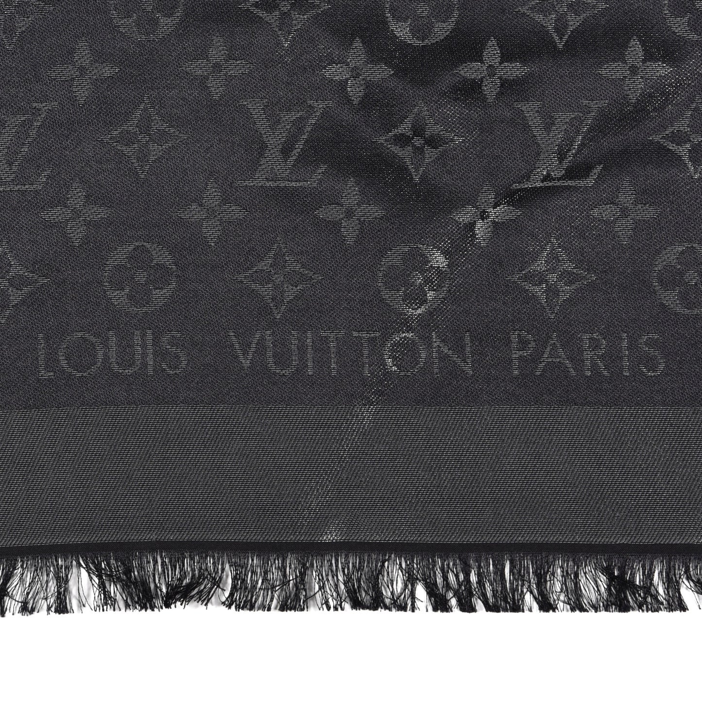 Silk Lurex Wool Monogram Shine Shawl Black