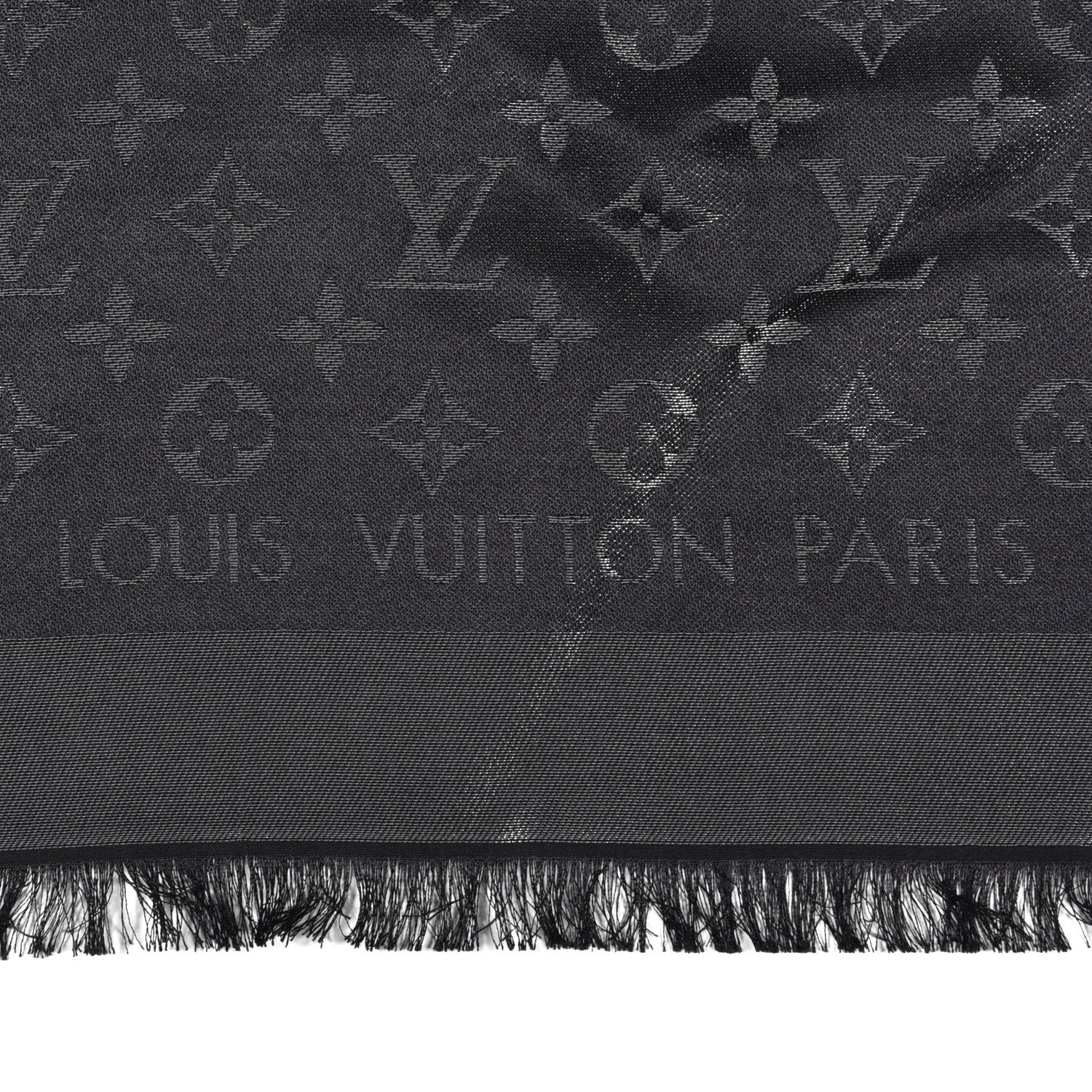 Louis Vuitton Silk Lurex Wool Monogram Shine Shawl Black 2 of 4