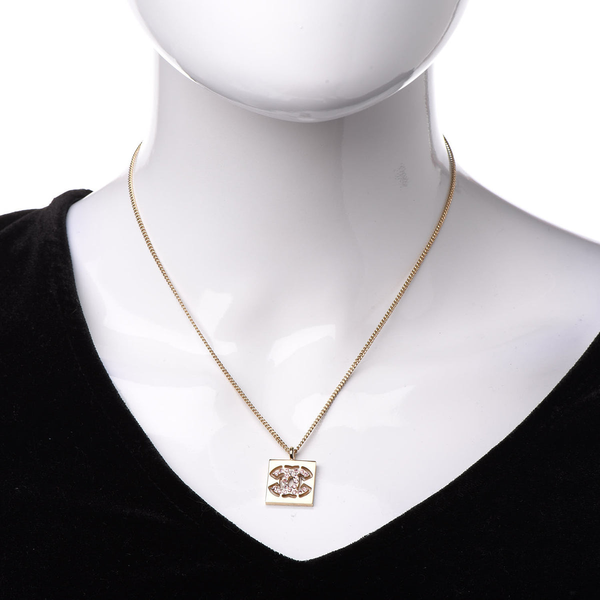 Chanel CC Square Pendant Necklace Pink Gold 2 of 5