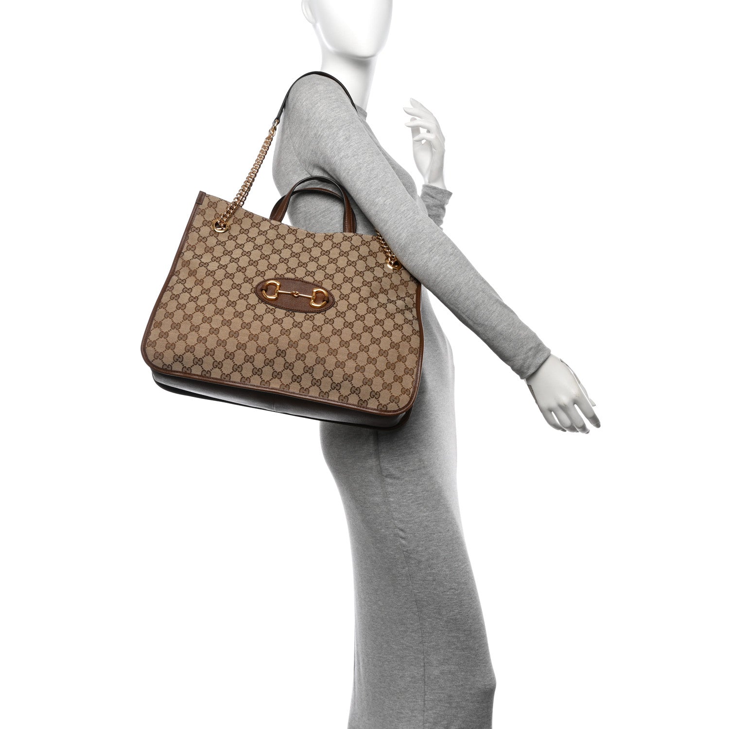 Gucci Monogram Calfskin Large Horsebit 1955 Tote Bag Beige Brown Sugar 2 of 11