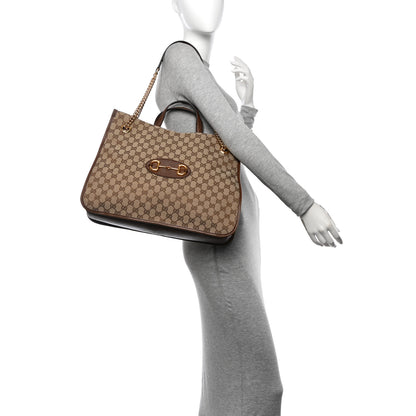 Gucci Monogram Calfskin Large Horsebit 1955 Tote Bag Beige Brown Sugar 2 of 11