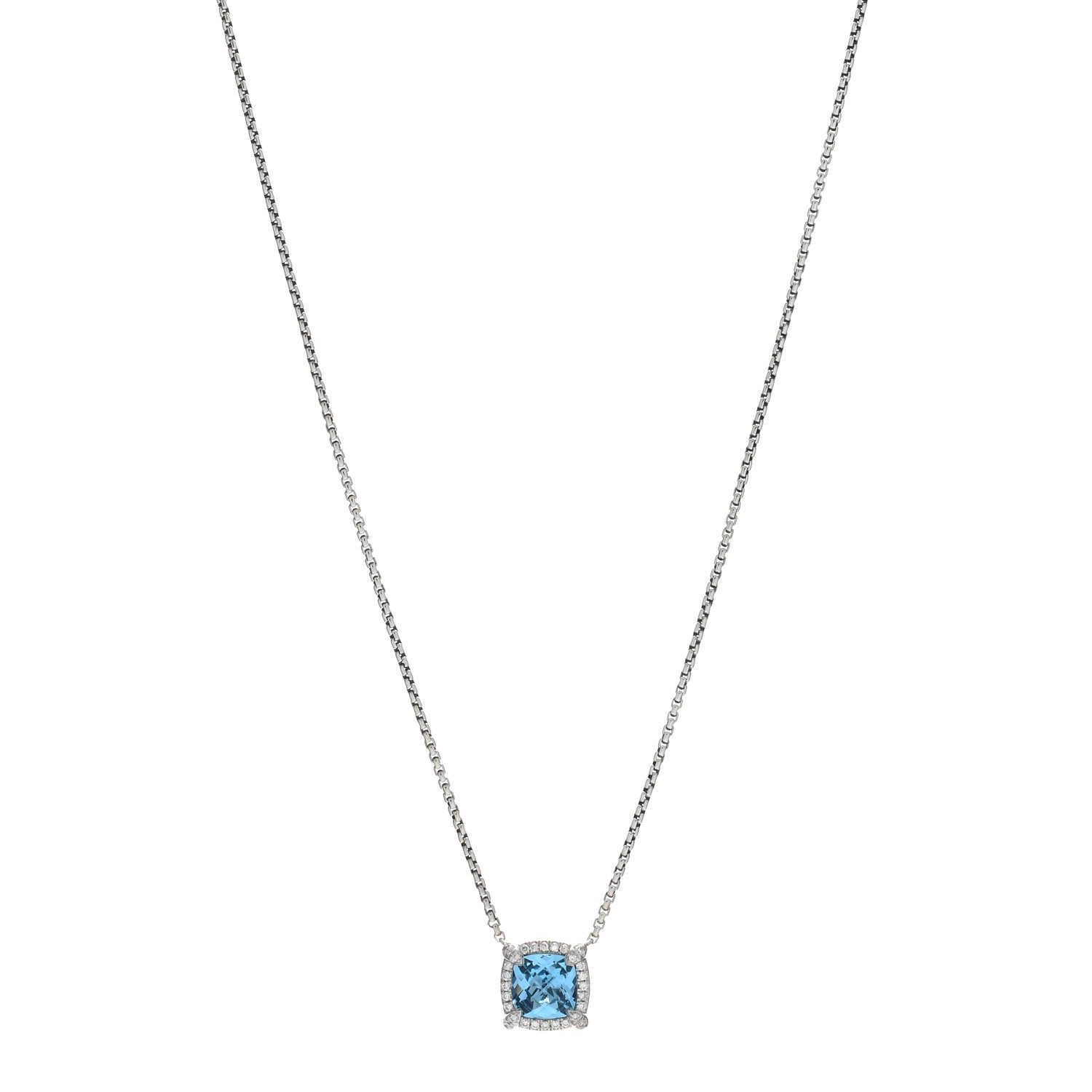 David Yurman Sterling SIlver Diamond Blue Topaz 7mm Petite Chatelaine Pave Bezel Pendant Necklace 1 of 4