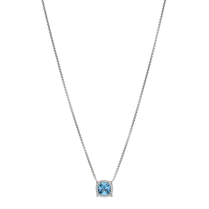David Yurman Sterling SIlver Diamond Blue Topaz 7mm Petite Chatelaine Pave Bezel Pendant Necklace 1 of 4