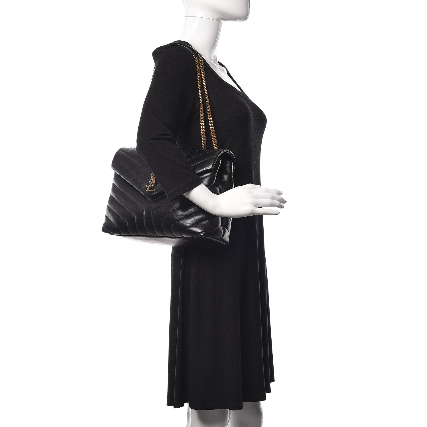 Saint Laurent Calfskin Y Quilted Monogram Medium Loulou Chain Satchel Black 2 of 11