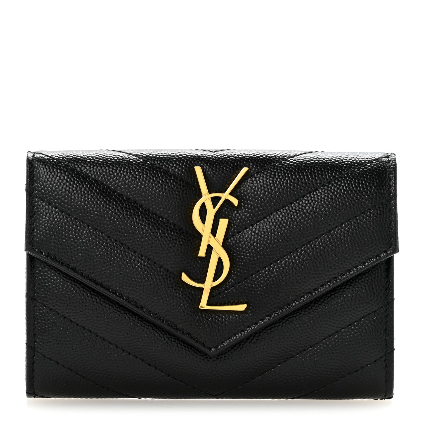Grain De Poudre Matelasse Chevron Small Monogram Envelope Wallet Black