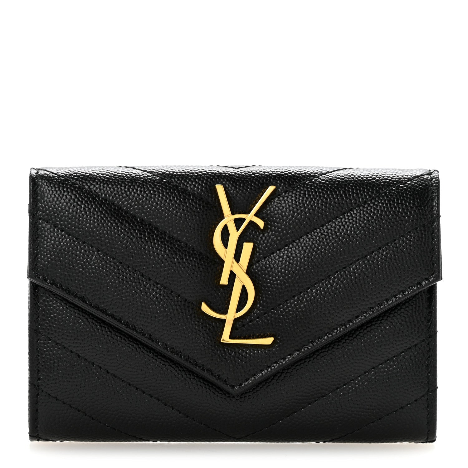 Saint Laurent Grain De Poudre Matelasse Chevron Small Monogram Envelope Wallet Black 1 of 9