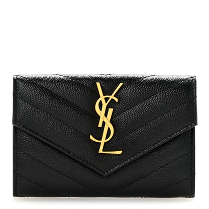 Saint Laurent Grain De Poudre Matelasse Chevron Small Monogram Envelope Wallet Black 1 of 9