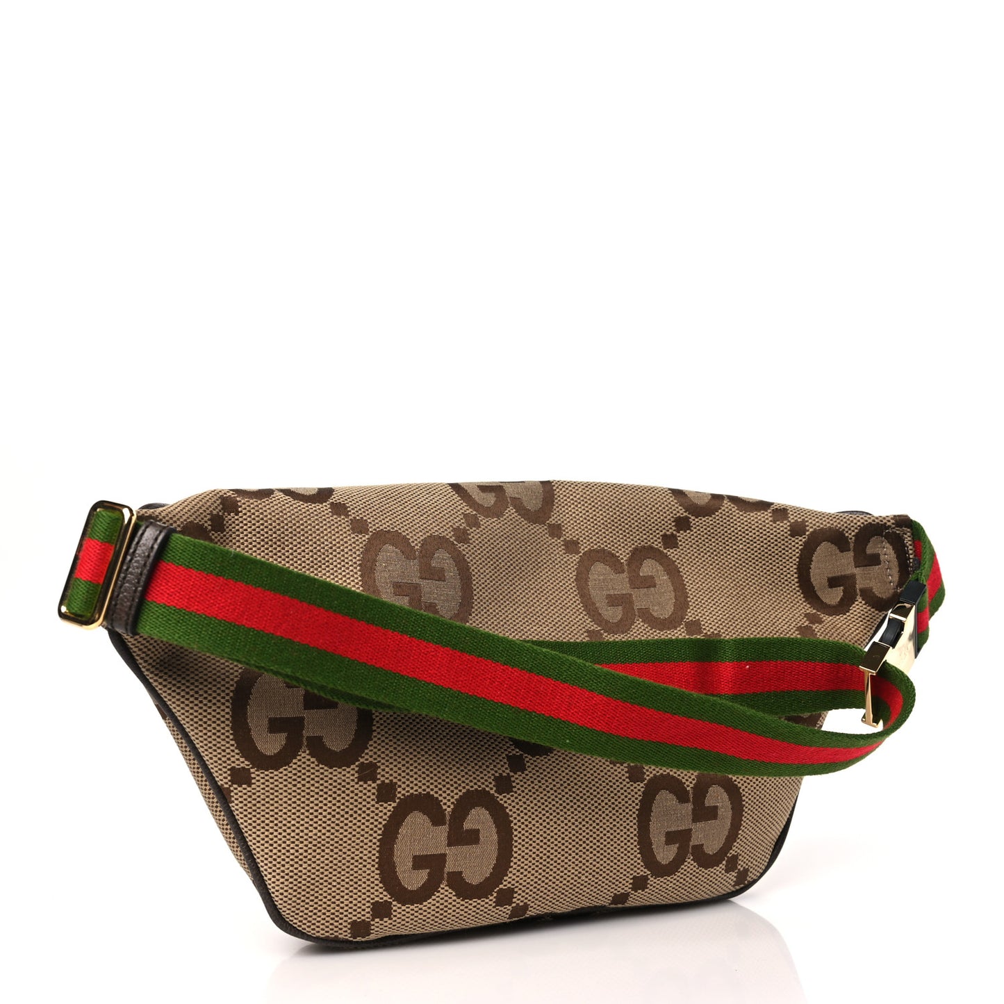 Monogram Jumbo GG Textured Dollar Calfskin Web Belt Bag Camel Ebony New Acero