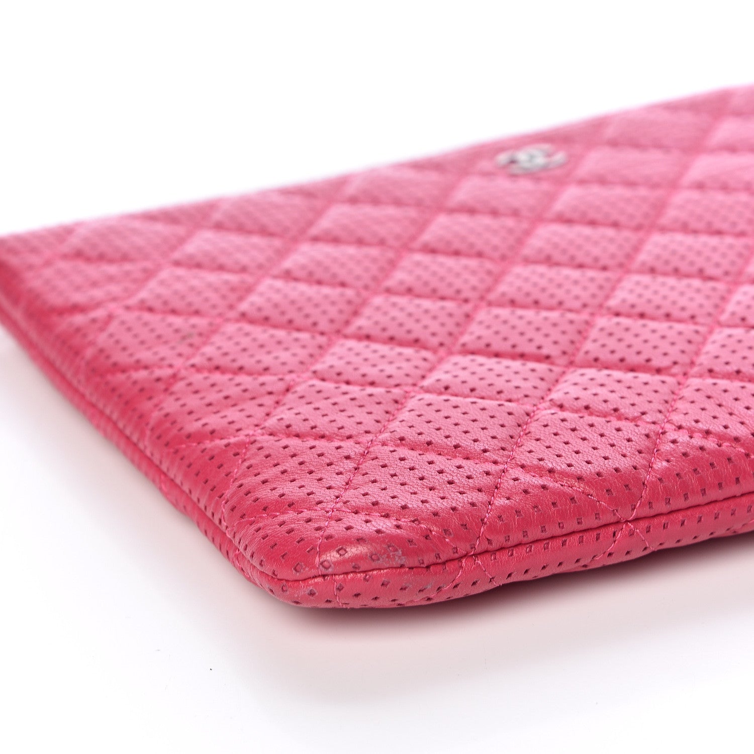 Chanel Perforated Lambskin Quilted Medium Zip Pouch Pink 8 of 14