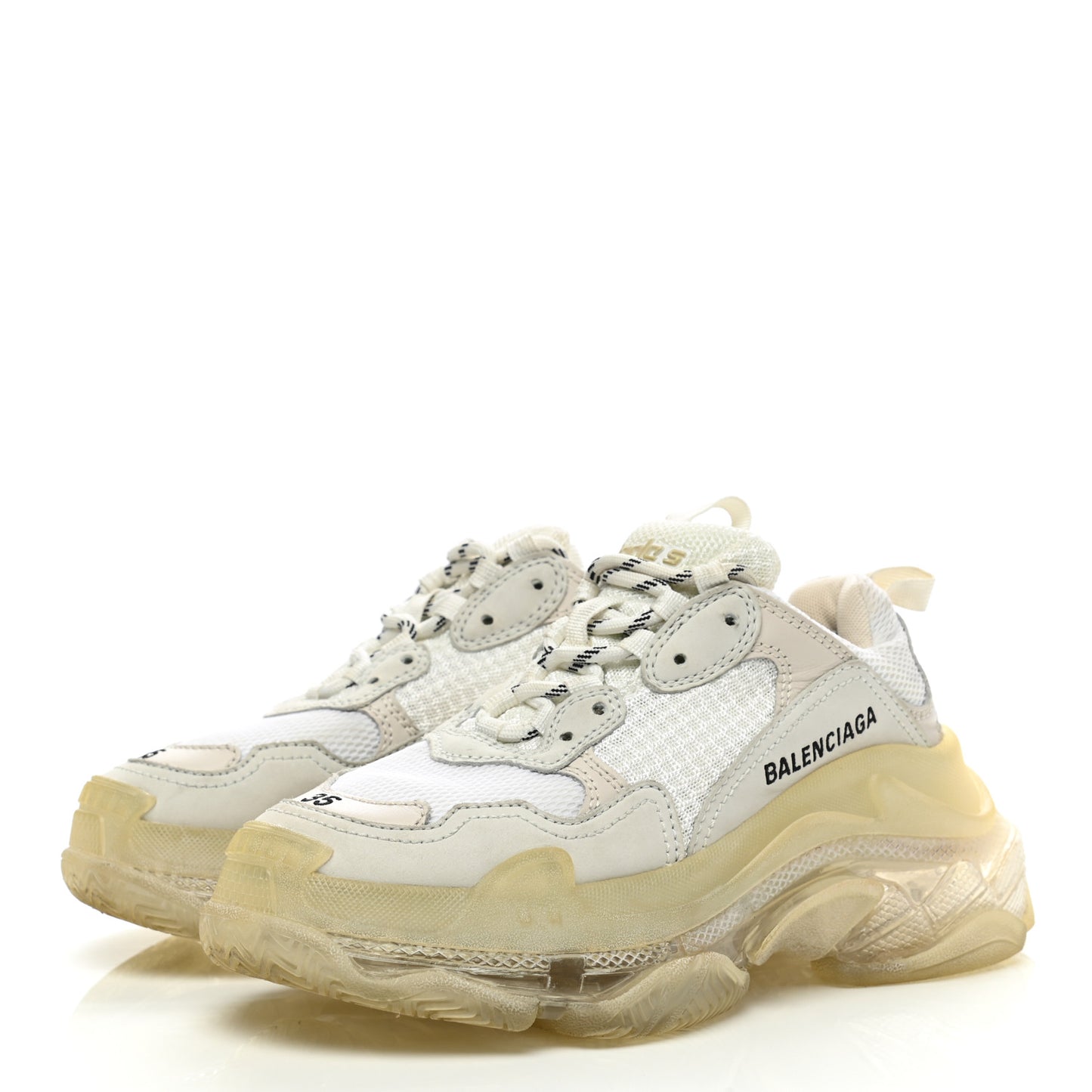Fabric Mesh Clear Sole Womens Triple S Sneakers 35 White