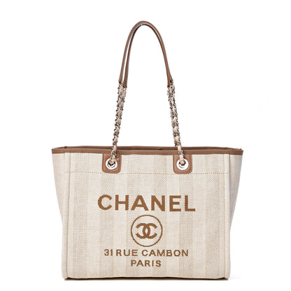 Chanel Mixed Fibers Calfskin Striped Small Deauville Tote Beige 1 of 9