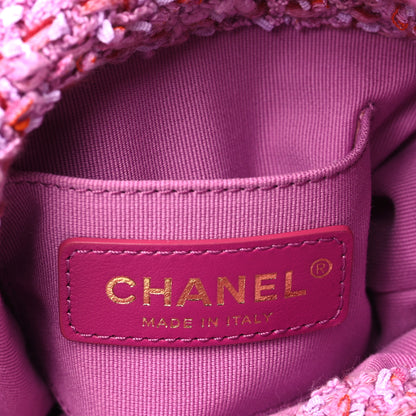 Chanel Tweed Enamel Quilted Pending CC Bucket Drawstring Bag Light Purple Pink Red 5 of 8