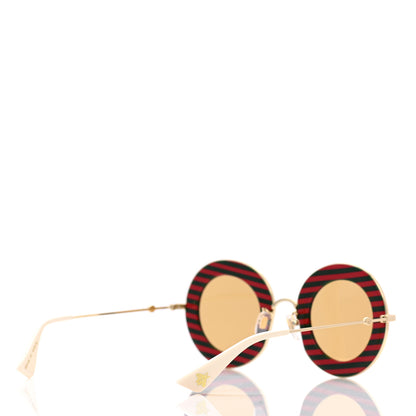 Gucci Metal Acetate Striped Maison Del'Amour Round Frame Sunglasses GG0113S Red Green 4 of 9