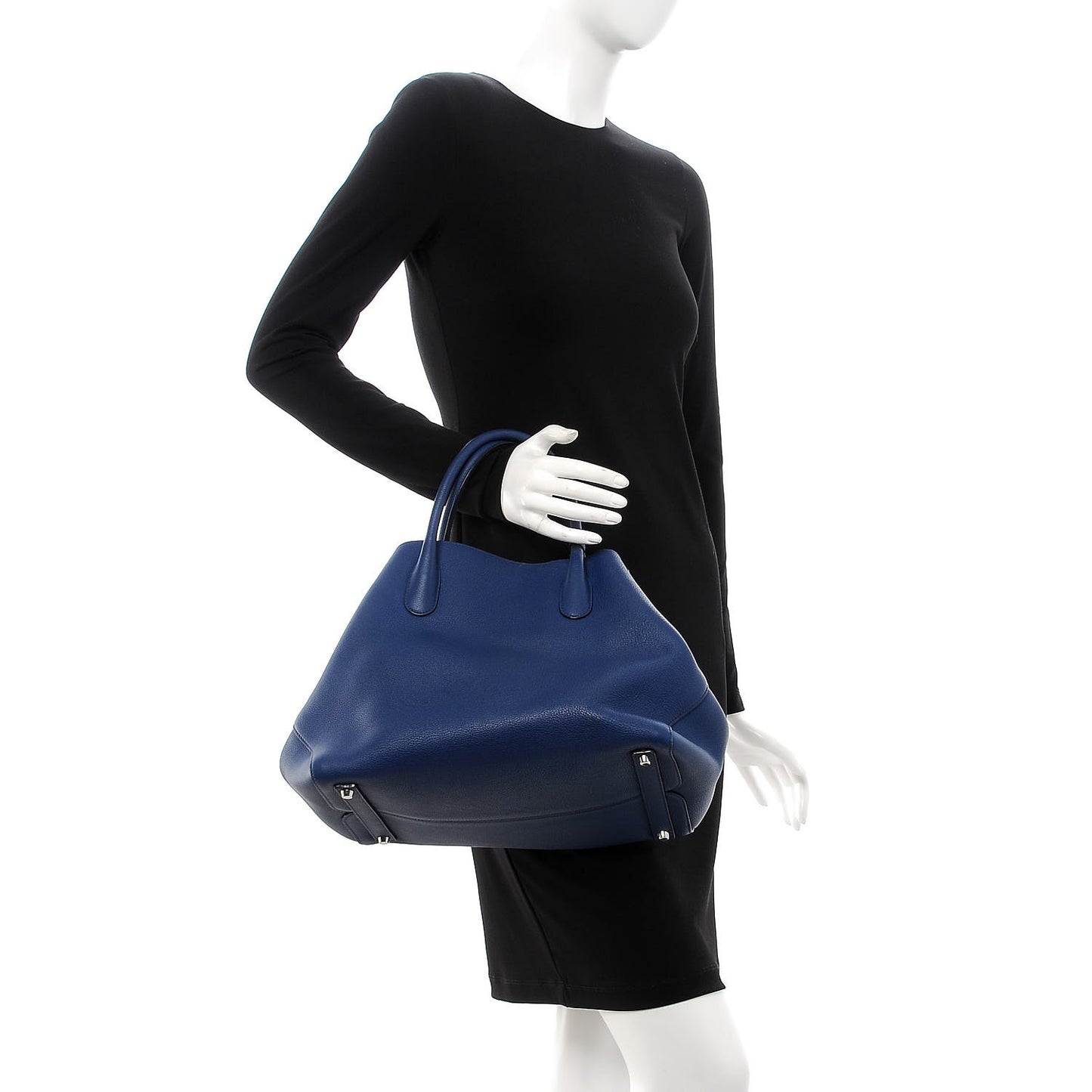 Supple Grained Calfskin Large Open Bar Tote Blue